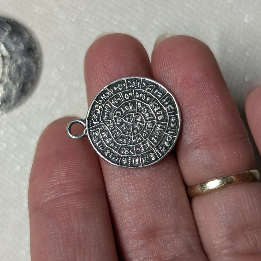 Silver Calendar Pendant 925 Lucky Monoan Disc Of Phaistos Greek Civilization